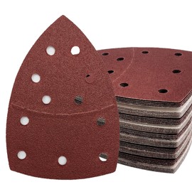 50 PCS Mouse Detail Sander Sandpaper, 80 Grit Palm Sander Sandpaper 11 Holes Hook and Loop Sander Pads Triangular Sanding Sheets Abrasive Sanding Paper for Mouse Sander