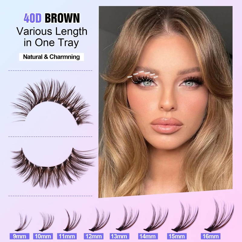 Pawotence Lash Extension Kit DIY 280pcs Brown Lash Clusters Eyelash