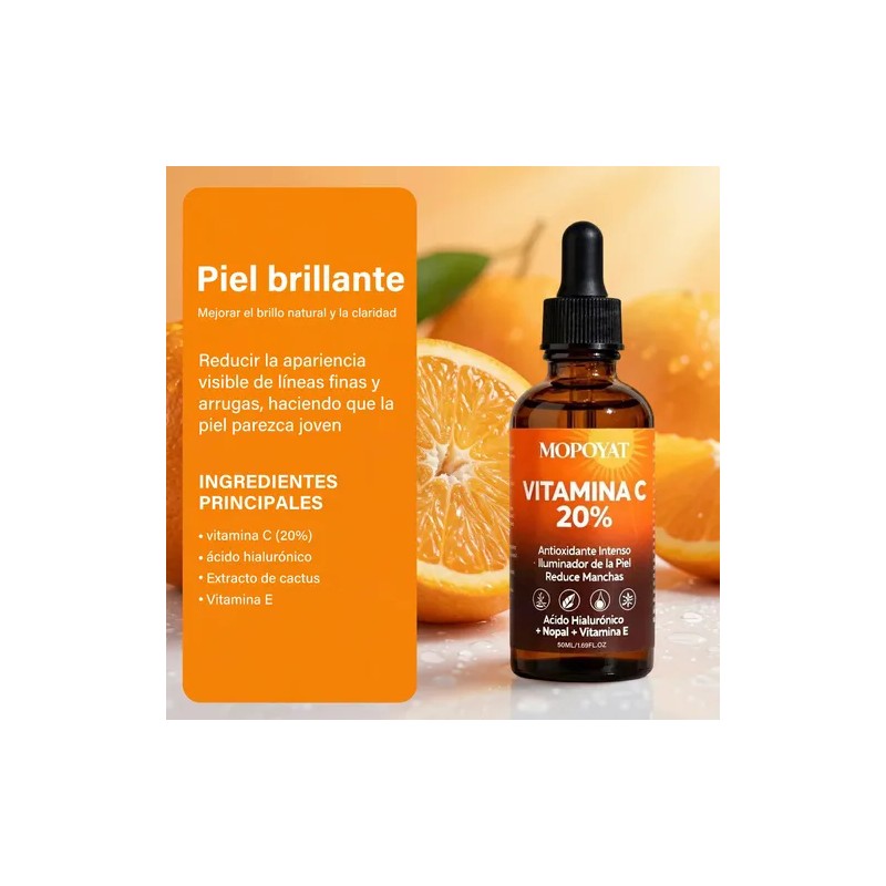 Serum Facial Brillante Con 20% Vitamina C Ácido Hialurónico
