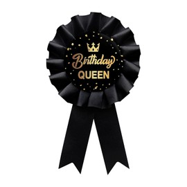 Black Birthday Queen Tinplate Badge Pin, Happy Birthday Award Ribbon Rosette Button Pin Girl or Women Party Decorations Sign
