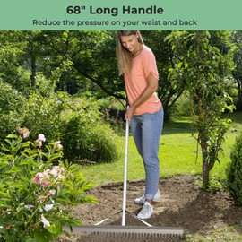 S AFSTAR 36-Inch Landscape Rake, Heavy-Duty Aluminum Rake w/ Head, 36 Tines, 68" Long Handle, Yard Rake for Loosening Soil, Landscaping Lawn Care, Garden Lake Pond Beach Care, Metal Rakes Tool