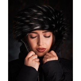 Futrzane Classic Headband - Fur Headband Women - Winter Fur Ear Warmers - Size S (Black with White Classic)