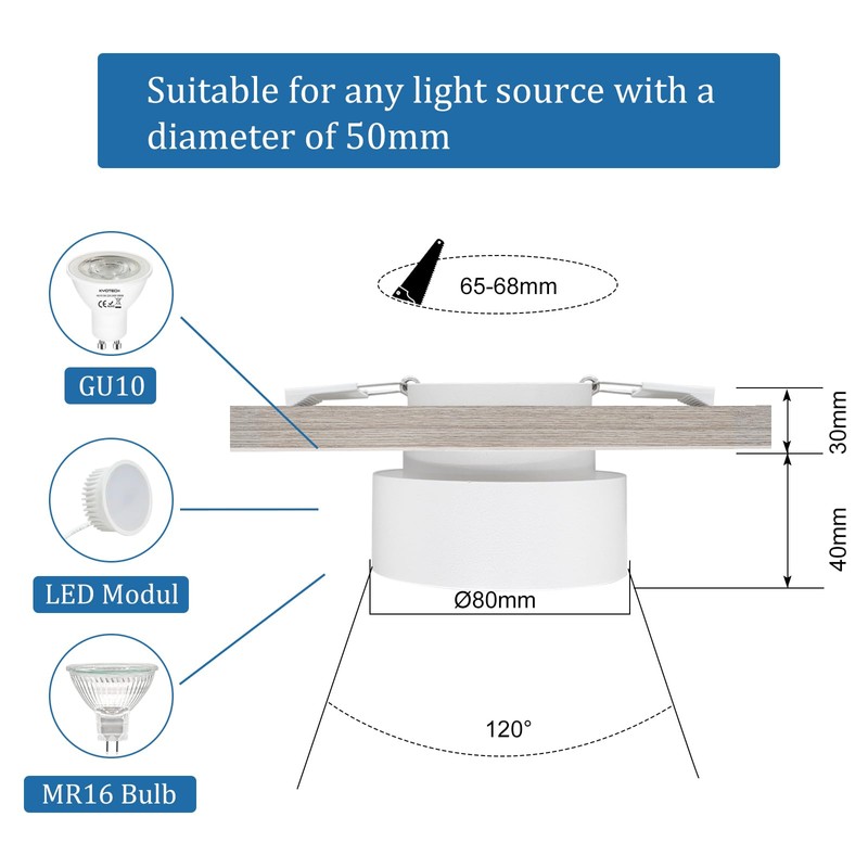 KYOTECH LED Ceiling Spotlight with Indirect Light Including GU10 Socket