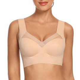 WOWENY Wirefree Padded Bras for Women Full Coverage Seamless Pullover Nursing Bra Plus Size (Beige-1, 3X-Large)