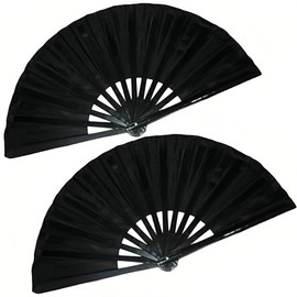 A ALFEEL Traditional Tai Chi Fan - Lightweight Folding Fan for Martial Arts, Tai Chi, and Dance Practice (Pure Black)