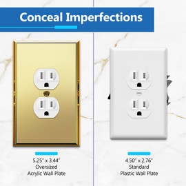 LIDER Duplex Receptacle Wall Plate, Mirrored Outlet Cover for Duplex Outlet, Plexiglass Outlet Cover, Reflective Finish, Acrylic Glass, Modern Decoration Upgrade, Oversized 1-Gang 5.25" x 3.44", Gold