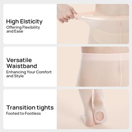 MANZI Big Girls 3 Pairs Pack Solid Color Comfortable Convertible Ballet Tights,Ballet Pink,M,7Y-10Y