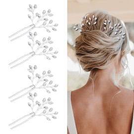 4 Pieces Crystal Bridal Hair Pins, Rhinestones Hair Clips for Women, Silver Bridal Hair Accessories for Bride Women Bridesmaids