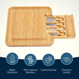 RoyalHouse Bamboo Cheese And Charcuterie Board With Slide Out Knife Drawer For Entertaining