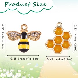 COGCHARGER 30 Pieces Bees Charm Pendant with Enamel Honeycomb Alloy Rhinestone Bee Charm Golden for Jewelry Necklace Bracelet Earring Making Crafts