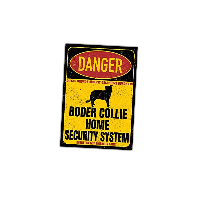 Border Collie Sheepdog Dog Sign Danger Security System Door Sign