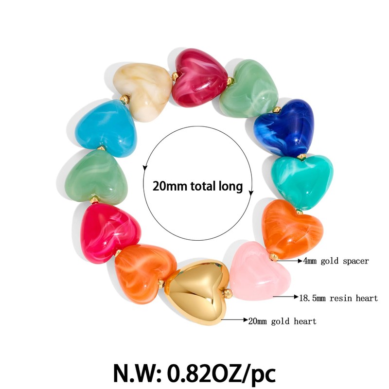 FAUTHENTICUTE Colorful Heart Bead Bracelet for Women with Chunky Gold