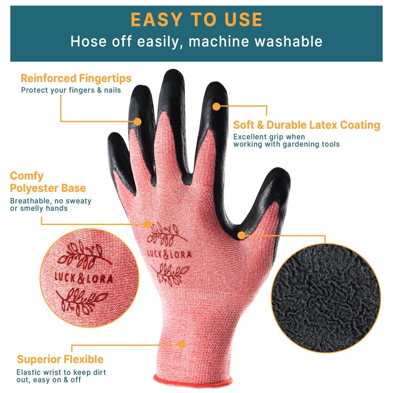 DOFOWORK Gardening Gloves - 6 Pair Medium Size Red &