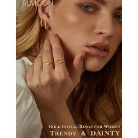 RLMOON Gold Initial Rings for Women Non Tarnish 18K Gold Plated Heart Initial Stackable Rings Adjustable Pinky Rings for Women Cute Dainty Alphabet Capital Letter Rings Jewelry Gift