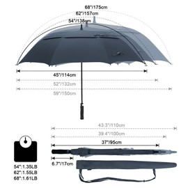 G4Free 54 Inch Automatic Open Golf Umbrella Navy Blue Large Oversize Double Canopy Vented Waterproof Stick Umbrellas Collapsible for Adults Blue