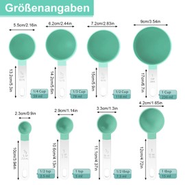 Measuring Spoons Set, 4 Measuring Cups and 4 Spoons with Stainless Steel Handle, Measuring Cups and Spoons Set Made of Plastic, Cup Measuring Cups for Kitchen Cooking Baking Measuring and Liquid