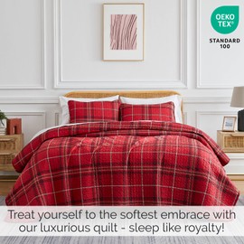 Southshore Fine Living, Inc. Vilano Plaid Collection, Premium Quality, Soft, Wrinkle & Fade Resistant, Easy Case, Oversized Quilt Cover Set with 1 Quilt Set and 2 Shams, Full/Queen, Red