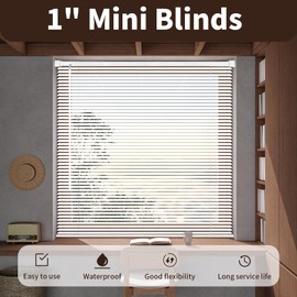 Taplzmg 1" Cordless Mini Blinds 43" W x 48" H, White Vinyl Blinds, Horizontal Light Filtering Blinds, Window Blinds for Indoor Windows, Office, Kitchen, Bathroom and Living Room.