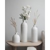 White Ceramic Vase Set of 3 with Handle – Ribbed