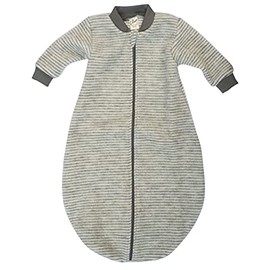Lilano, Sleeping Romper Sleeping Bag with Sleeves, 100% Wool Terry Fleece (kbT) (98-104, Light Grey Ringed), Light grey ringed