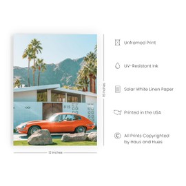 HAUS AND HUES Retro Vintage Car Poster - Classic Palm Springs Print - Made in the USA - Unframed 12x16 (Vintage Car)