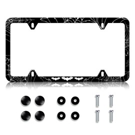 HCSS Bat License Plate Frame,Spider Web Goth Gothic Stainless Steel License Plate Holder Covers Car Accessory, Rust-Proof Waterproof Car Decorative Tag Frames for Standard US 12x6 Inch