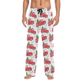 Festive Christmas Red Truck Pajama Pants Mens Lounge Pants Straight-Fit Men Pajama Bottoms with Drawstring Pockets Size XXL