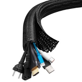 shinfly 13mm-6m Cable Sleeve, Self-Closing Cable Duct, Cable Management for Desk, TV, Computer, PC, Cable Protector for Dog, Cat, Black