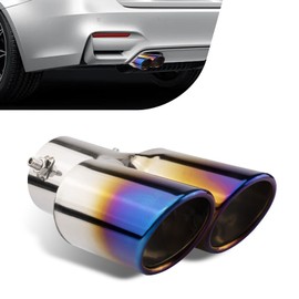 MOXRUQ Dual Exhaust Tip, 2.5" Inlet 2.4" Outlet Stright Dual Exhaust TailPipe Tip For 2.5" Outside Tailpipe, Muffler Exhaust with Screw, Universal Exhaust Pipe Modification for Most Cars (Baked Blue)