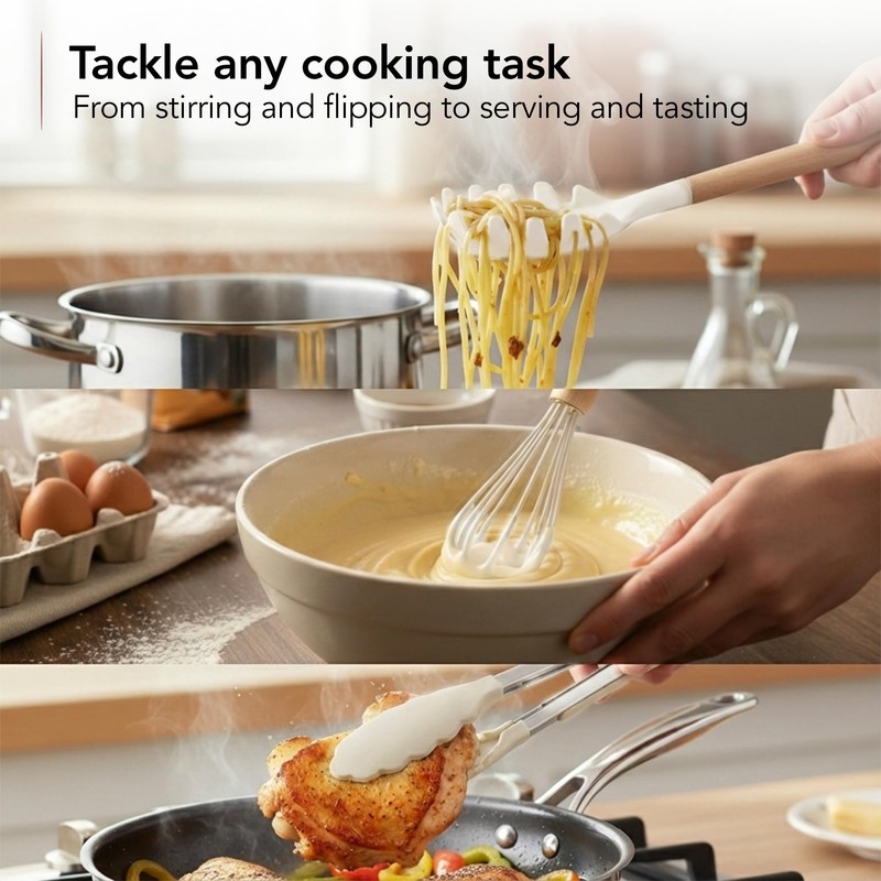 OVENTE Silicone Cooking Utensils Set, 17pcs Heat Resistant Kitchen Tools
