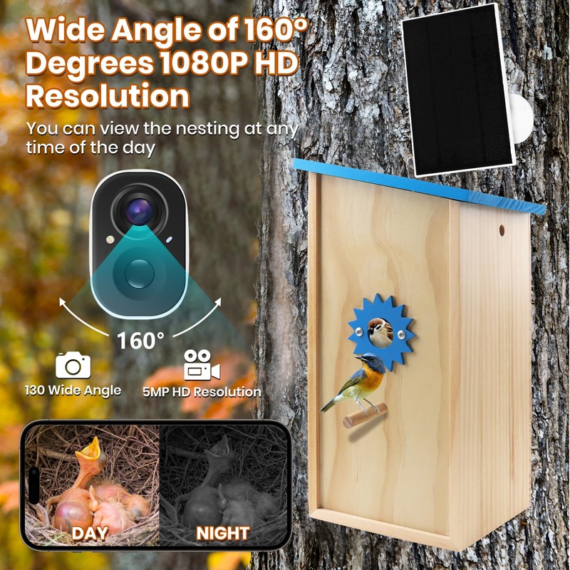 Smart Solar Birdhouse with Camera, 1080P HD Wireless Bird House