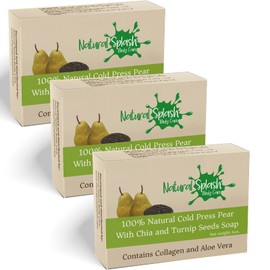 Natural Splash – Natural Handmade Cold Press Soap Bar – Pear with Chia and Turnip Seeds - Aloe Vera and Collagen – Soft exfoliating Formula - 3 Pack