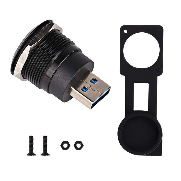 GIASYIEH USB3.0 Panel Mount Connector - M22 Threaded USB Male