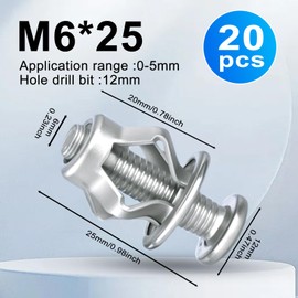 Heavy Duty Hollow Wall Anchor Jack Nuts, Zinc Plated Steel, M4,M5,M6,M8 Size, Insert Petal Design, 20 Pack (M6x25(1"))