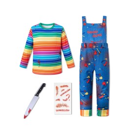 WonderPapa Kids Jumpsuit Overalls and Rainbow Striped Shirt Set with Playful Accessories (4-5Y)