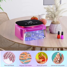 Cordless UV LED Nail Lamp, 60W Rechargeable Nail Dryer Gel Polish Light, Intelligent Auto Sensor LCD Display Nail Lamp, Portable 30 Beads Led Nail Light with 4 Timer Setting