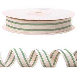 10 Yards × 3/5 Inch Green Natural Cotton Ribbon, Double Sided Webbing Straps Ribbons, Birthday Wedding Valentines Ribbons for Crafting, DIY Sewing, Gift Wrapping
