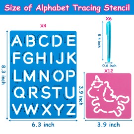 3sscha 22Pcs Alphabet Tracing Stencil Set for Kids Drawing Stencils with Color Highlighter Letters Numbers and Cute Animal Pattern Paint Boards Learn Art Craft Stencil Birthday Gift for Children