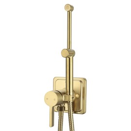 KWOCI Brushed Gold Handheld Warm Water Bidet Sprayer Set Mounted on the Wall, Concealed Hand Held Hot and Cold Bidet Sprayer with Mixing Valve for Toilet