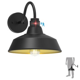 XIFEINIU 12.4" Dome Gooseneck Barn Light, Outdoor Anti-Rust&Waterproof Farmhouse Wall Sconce, Outdoor Wall Lanterns for Porch/Patio, E26 Base 100W Max(Black 1-Pack Motion Sensor Outdoor Lights)