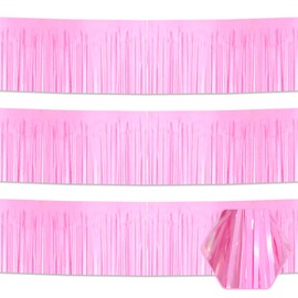 3 Pack 10 Long Macaron Pink Metallic Foil Fringe Garland Wall Hanging Tassle Banner, Mother's Day, Easter, Parade Floats, Birthday, Theme Party, Wedding Party Decorations