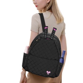YEEGO DIRECT Tennis Bags for Women, Tennis Backpack Pickleball Racket Bags,Waterproof Sling Bag,Suitable for Pickleball Tennis Badminton, Gifts for Women Men with Key Chain (Black & Pink)