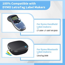 Wonfoucs Compatible with Dymo Label Tape Replacement for Dymo Letratag Tape 12mm x 4m for Dymo LetraTag LT-100H LT-100T XR, for Refills Dymo LetraTag Plastic Tape 91201-91205, 5-Multicolour