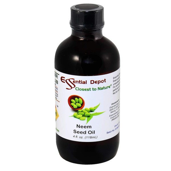 Essential Depot Neem Seed Oil - 4 oz - GC/MS Tested - Supplied in 4 oz. Amber Glass Bottle with Black Phenolic Cone Lined and Safety Sealed Cap