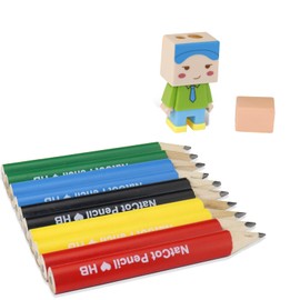 NatCot Triangular Fat Pencil for 2-8 Years Old Kids Use, 3.5-inch 10 Pencil with Pencil Sharpener and Eraser Boy-B Style