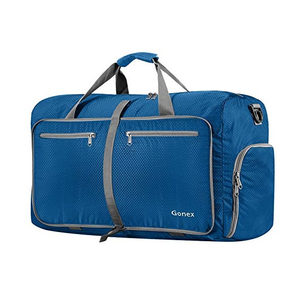 Gonex 80L Foldable Sport Duffels Travel Bag Large Sport Holdall Bag Packable Gym Bag Lightweight Waterproof Luggage (Deep Blue)