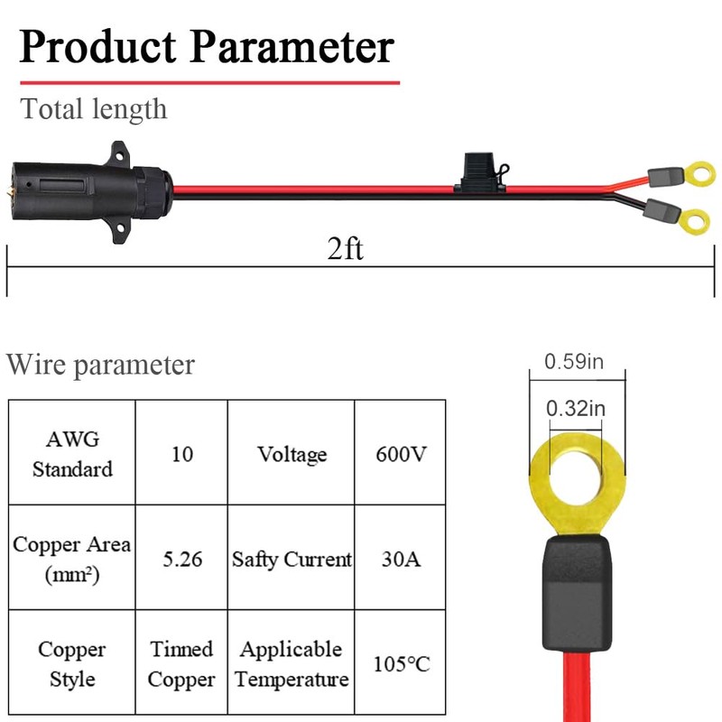 GragicSZ 7 Way Trailer Plug to O Ring Cable,10AWG 7