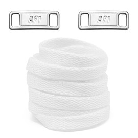 NDTEZUGT NDTEZUGT Flat Athletic Shoelaces 27"-72" Length Replacement Laces for Air Force 1, with 1 Pair Shoe Lace Mental Tag Charms for AF1 Sneaker (White,54"/140cm)