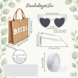 MOAZIFI Jga Accessories Women, Bridal Tote Bag with Lettering, Heart Sunglasses and DIY Accessories, Bridal Bag, Bride Bag, Bride Bag, Bridal Bag, for Bride to Be Decoration, Bachelor Party Women, 1