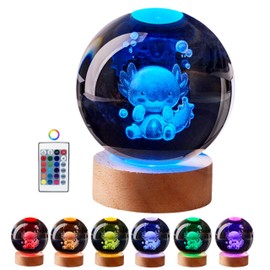 3D Axolotl Lamp, 3.15 inch Crystal Ball Night Light with 16 Colors LED Wooden Base,3D Laser Engraving Holographic Axolotl Night Lamp, Gift Box Packing, Christmas Birthday Gift (Axolotl E)